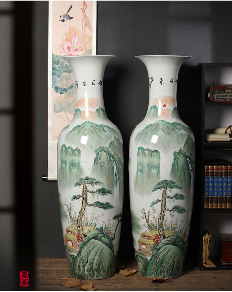 Sun dongsheng jingdezhen ceramics of large vases, hand - made pastel landscape porcelain furnishing articles sitting room adornment