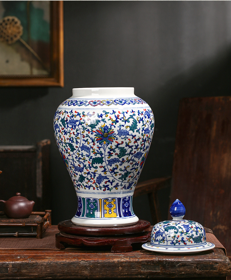 Jingdezhen ceramics general antique blue and white porcelain jar ceramic furnishing articles large storage tank Chinese style household ornaments