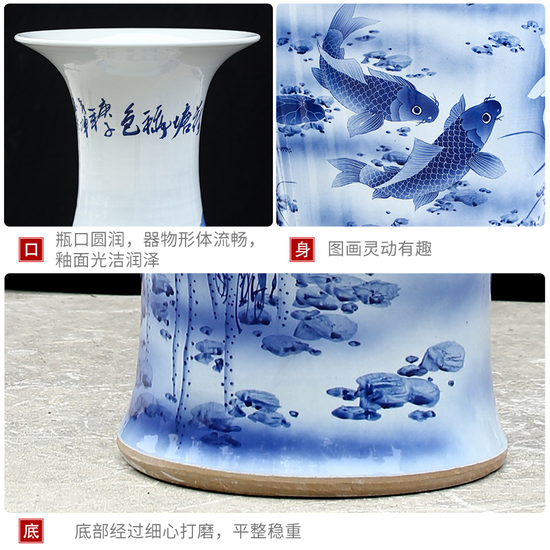 Ceramic floor big vase hand - made years more than fish mattress in the sitting room decorate gifts large blue and white porcelain lotus furnishing articles