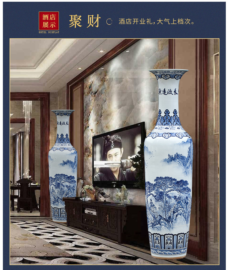 Jingdezhen ceramic antique blue - and - white decoration to the hotel the sitting room of large vase furnishing articles opening gifts large catastrophic