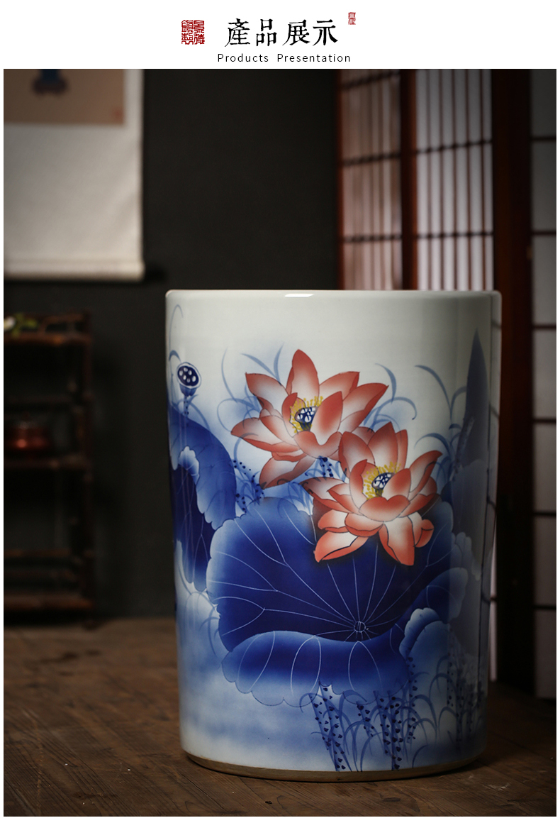 Hand - made vases quiver of jingdezhen ceramics painting and calligraphy calligraphy and painting scroll cylinder barrel landing a large sitting room home furnishing articles