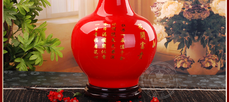 Jingdezhen ceramic vase landing fashionable household living room a study Chinese red peony vases home furnishing articles