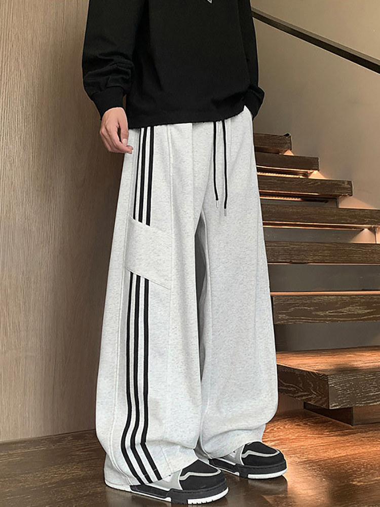 American-Style Three-Stripe Sports Sweatpants for Women 2025 New Autumn and Winter Fleece-Lined Wide-Leg Pants Loose Straight Casual Long Pants