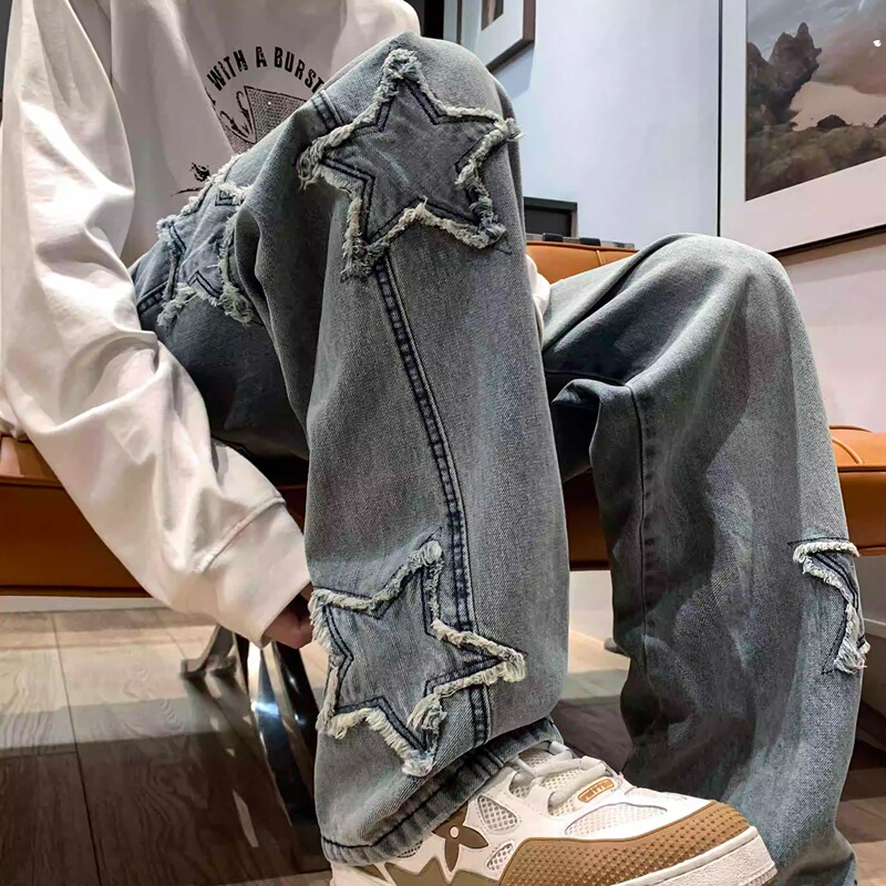 Star American Style High Street Jeans for Women, Trendy Brand, Loose Straight-Leg, Plus Size, Summer Thin Style, Hip-Hop Spring Wide-Leg Pants