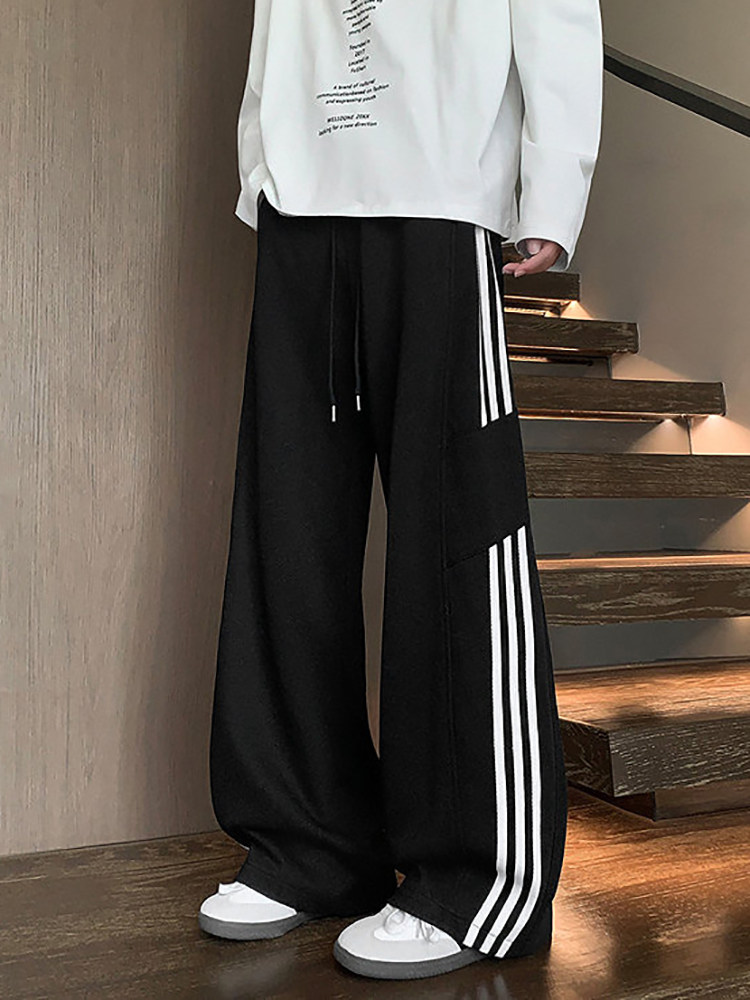 American-Style Three-Stripe Sports Sweatpants for Women 2025 New Autumn and Winter Fleece-Lined Wide-Leg Pants Loose Straight Casual Long Pants