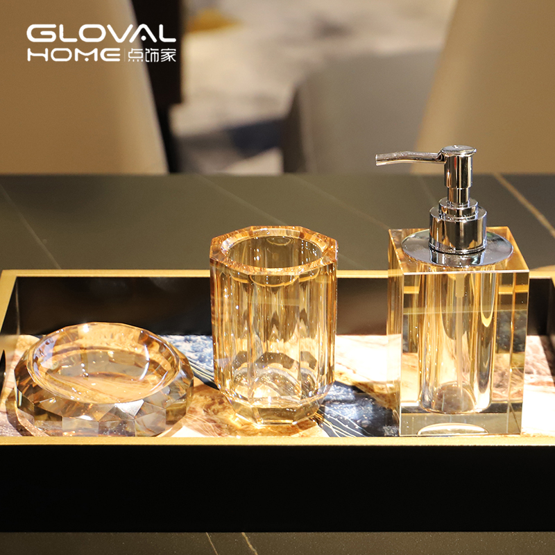 Light luxury high-end crystal hand sanitizer bottle shower gel bottle press type hotel bathroom mouthwash cup bathroom set