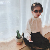 2021 Spring loaded with new children South Korean girlsclothing sweet and beautiful ladies collar horn sleeves snow-spinning long sleeve T-shirt blouses