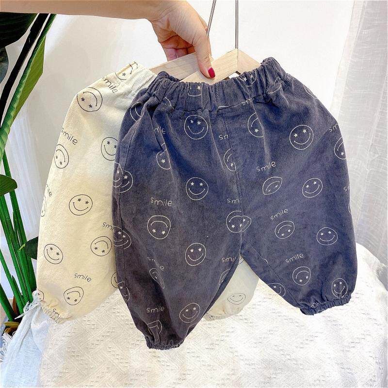 2022 Spring and autumn clothes new Korean children's children Men's and women's children Star Stars Smiley Face Light Cage Pants Casual Long Pants