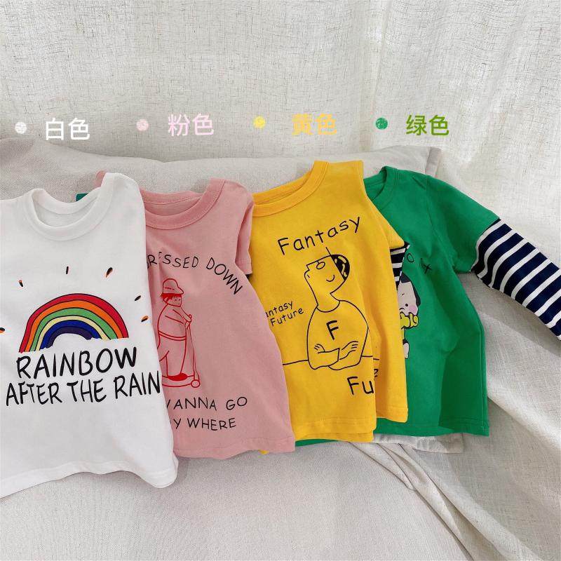 Baby long sleeve T-shirt 2021 new fake two cartoon blouses Spring and autumn children Korean version of the round collar internal hitch