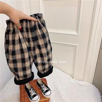 Girl gush pants Mori series retro plaid 2021 Winter new children Thickened Baby Casual Long Pants Foreign Air