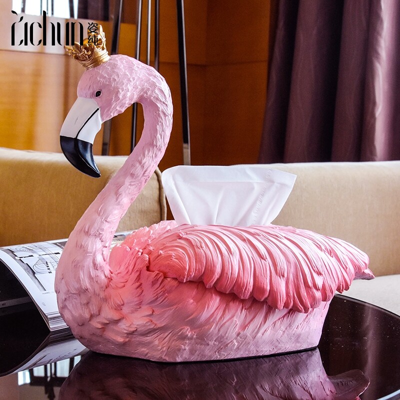 Multifunctional tissue box Nordic ins light luxury high-end Flamingo desktop cute sanitary paper box home living room creativity