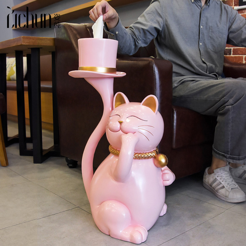 Creative toilet paper box home living room opening shop large lucky cat rack floor tissue box Nordic ins