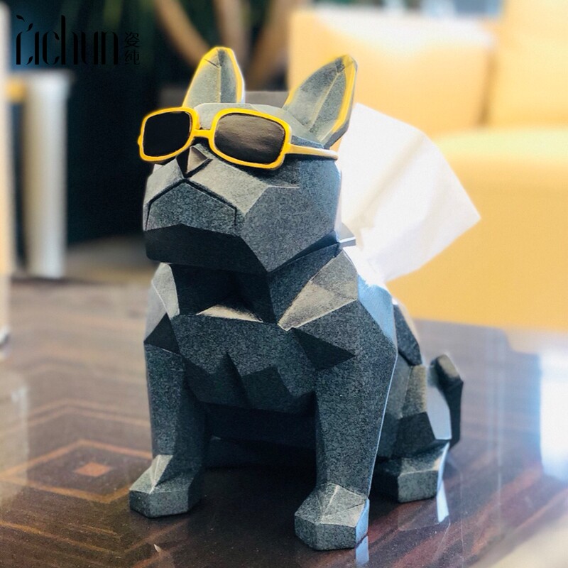 Creative tissue box Nordic ins Bulldog high-grade light luxury wind toilet paper box Household living room remote control storage box