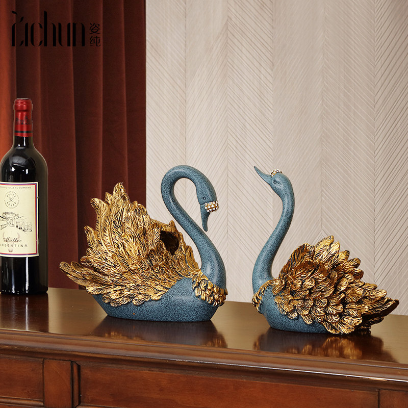 Creative Red Wine Rack Swing Piece Eurostyle Swan Pair Home Living Room Adornment Wine Cabinet Bar Wine Bottle Containing Layer Shelf