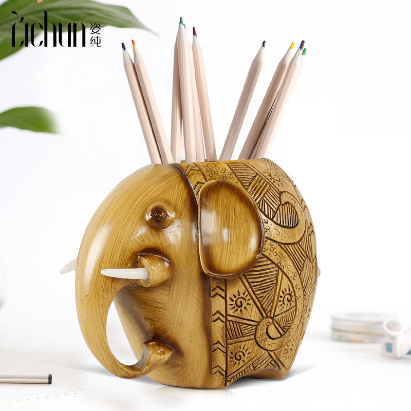 Creative Pen Holder Swing Piece Fashion Cute Children's Book Room Elementary School Student Teacher's Section Office Desktop Size Elephant Pen Holder