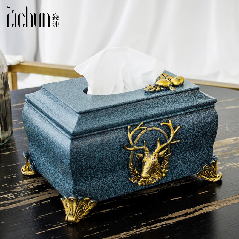 European tissue box retro deer desktop napkin box office study sanitary paper box home living room creative extraction sanitary paper box