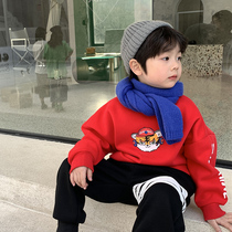 Boy Red Necropolis Plus Suede Thickened Spring Autumn Winter Dress Tiger Blouse Children New Year Dress Tiger Years Life Clothes