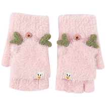 Childrens gloves girls cute princess half finger flip half five finger homework plus velvet autumn and winter warm girl