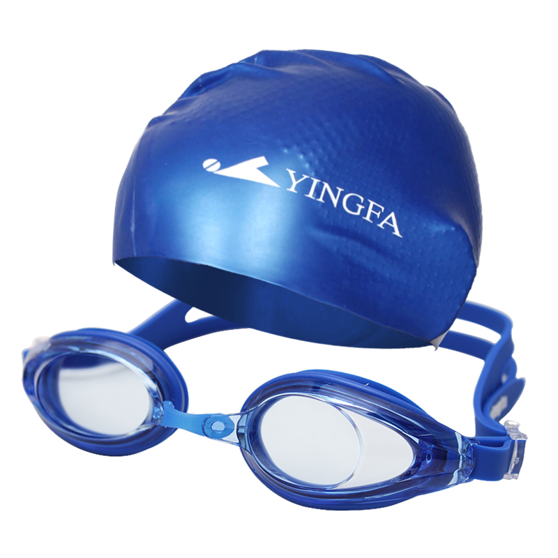 English hair swimming goggles swimming cap package for boys and girls 220 waterproof and fog-proof swimming goggles silicone swimming cap