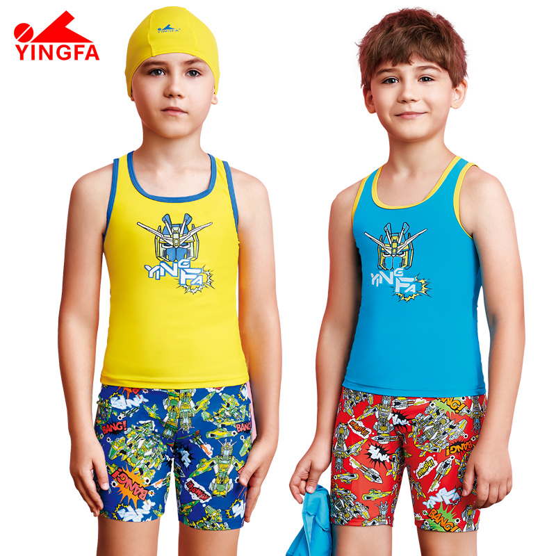 Yingfa boy swimsuit children cartoon cute split leg pants with swimming cap three-piece hot spring beach swimsuit