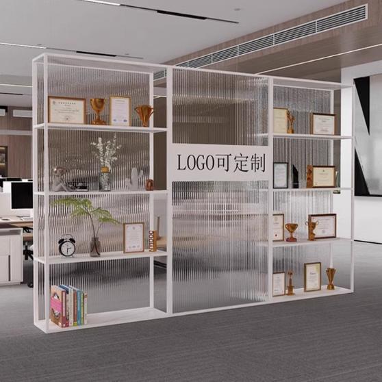 Company Front Desk Logo Changhong Glass Image Wall Office Front Desk Screen Partition Rack Blocking Decorative Storage Rack