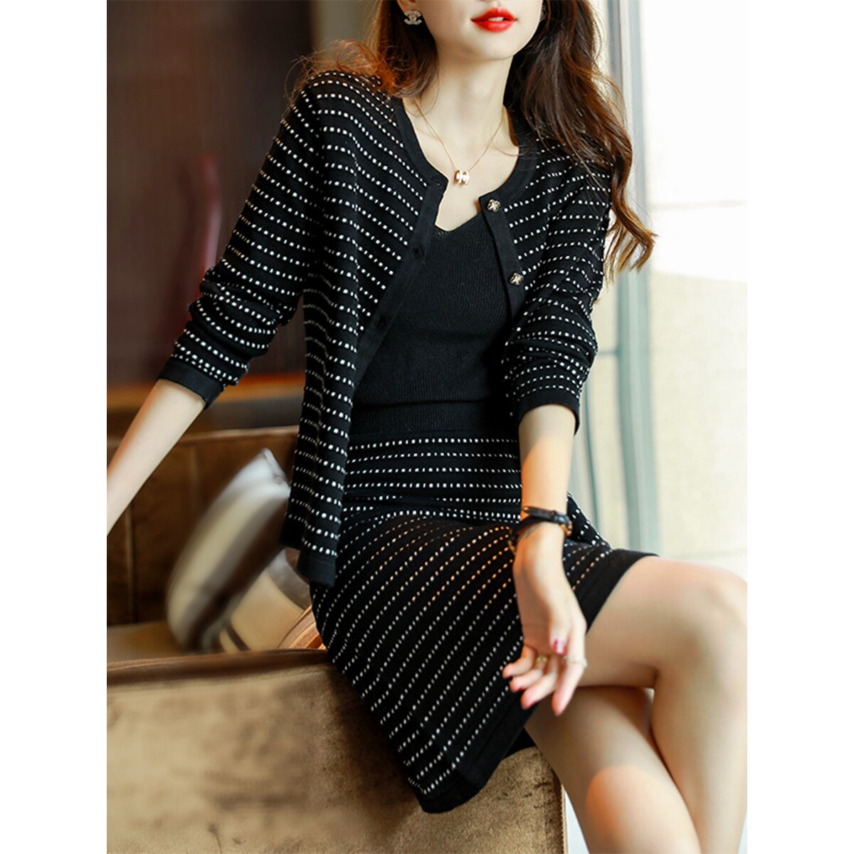 Early autumn soft knitting small set of small fragrance and fresh and vibrant color series small A - version uniform folds