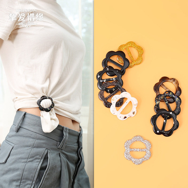 T-shirt knotted buckle hem corner knotted buckle Wild scarf square towel buckle Summer Korean version decorative buttons