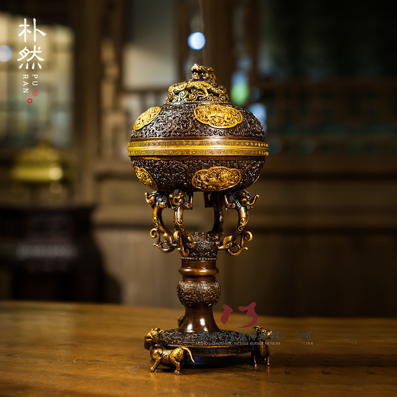 Qiaosheng furnace copper incense burner household Zen ornaments famous Chen Qiaosheng furnace lion Qingpanlong button bean smoker C277