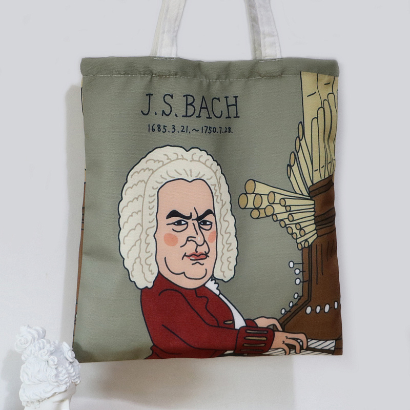 World celebrity Bach Canvas Bag Bag Bag Bag Musician Around the Violet Cartoon Playing Piano Single Shoulder Handbag