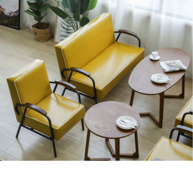 Sofa họp kinh doanh, nội thất văn phòng tối giản kiểu dáng đẹp, tiếp tân, đàm phán, sofa đơn giản, kết hợp bàn cà phê ba người - FnB Furniture chân sắt bàn gỗ