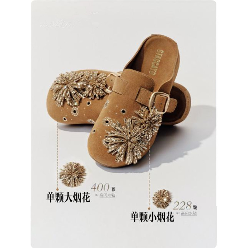 Yang Mi's Same Style Authentic 2026 New Model Fireworks Retro Slip-On Birkenstock Shoes Thick-Soled Sandals for Women Eg117Ah6