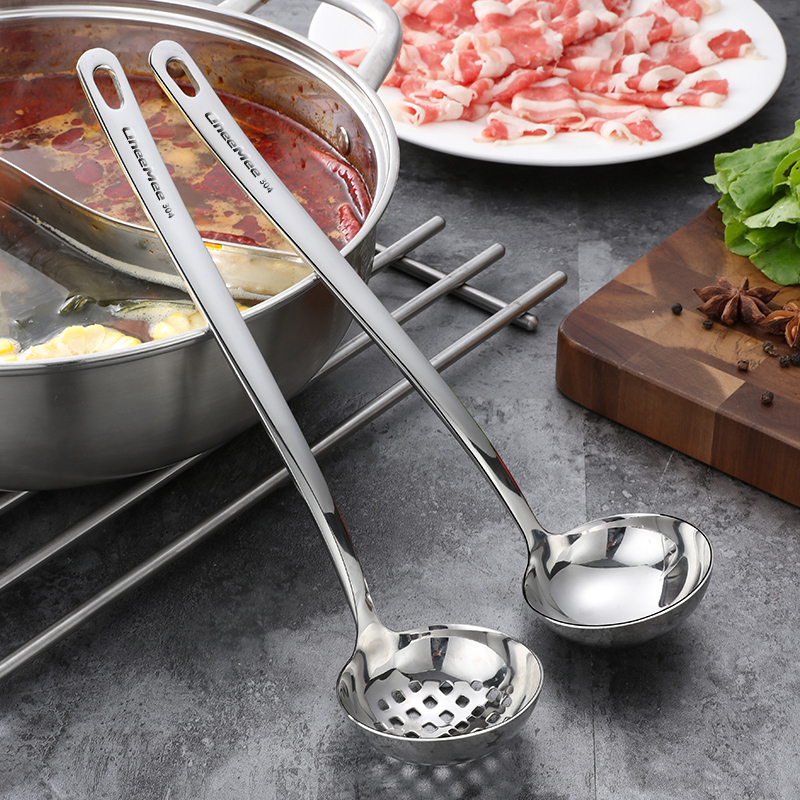 Enterprise Beauty 304 Stainless Steel Hot Pot Leaking Spoon Soup Spoon Integrated Thickening With Hook Hot Pot Spoon Long Handle Leaking Soup Spoon Suit