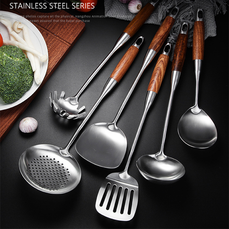 Qimei kitchen utensils set 304 stainless steel kitchenware seven-piece set household cooking shovel spatula cooking cooker