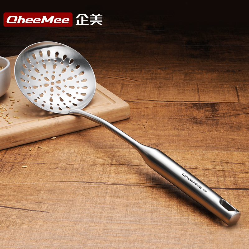 Qimei 304 stainless steel colander filter Large Malatang skimmer long handle drain net oil filter Kitchen noodle spoon