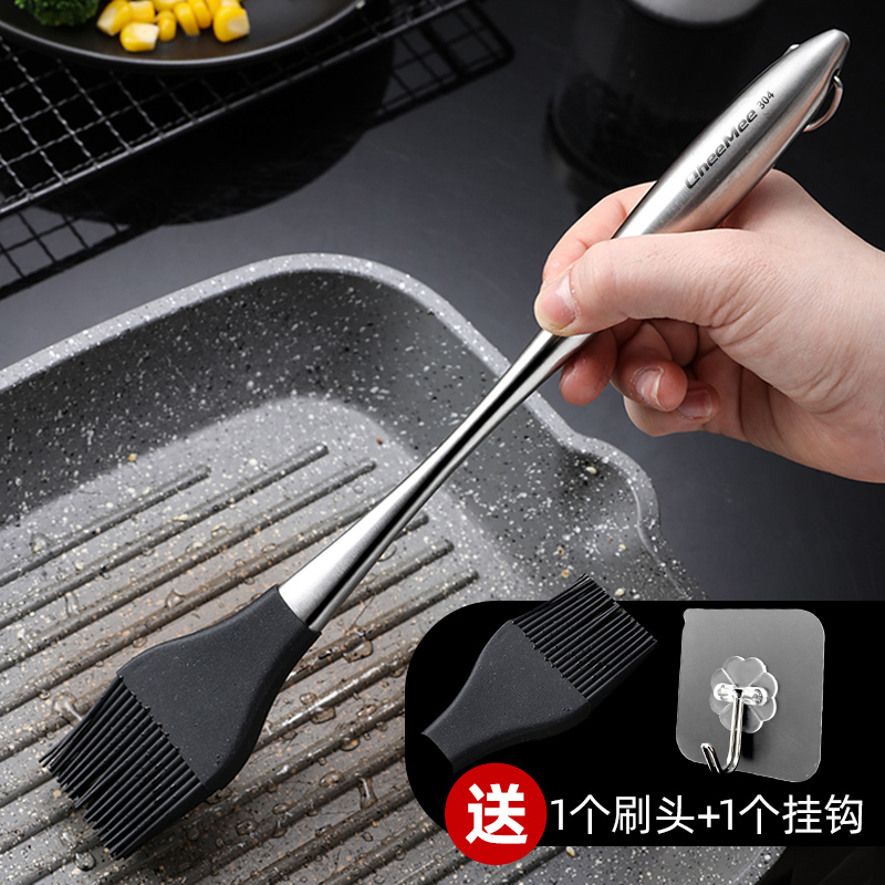 Food grade 304 stainless steel silicone brush with high temperature resistant barbecue brush oil brushed with no hair kitchen oil brushed baking brush