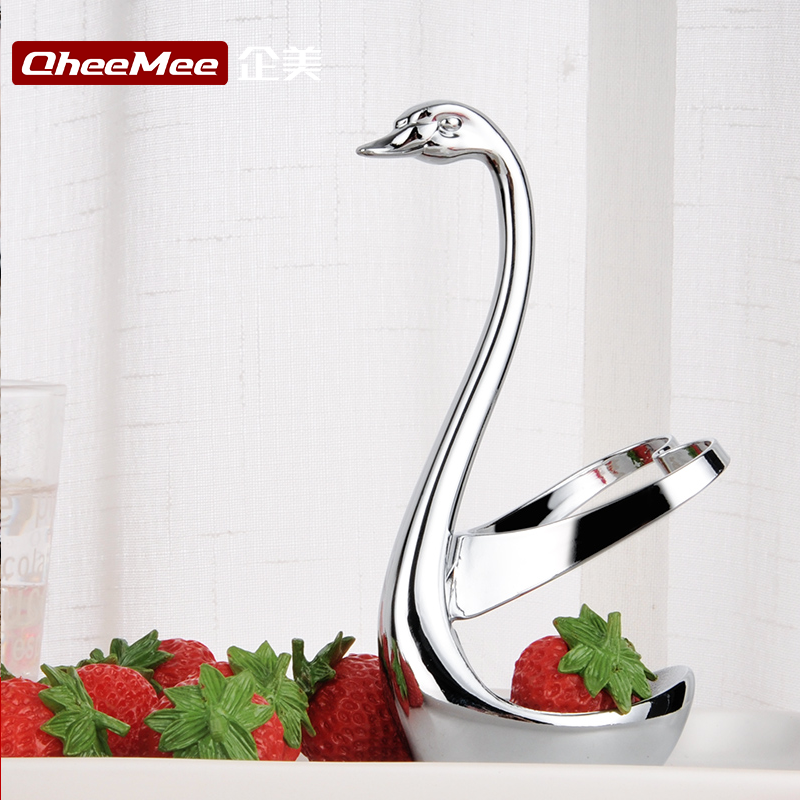 Qimei creative Cygnus stainless steel fruit fork set base Western tableware Coffee spoon combination fruit label