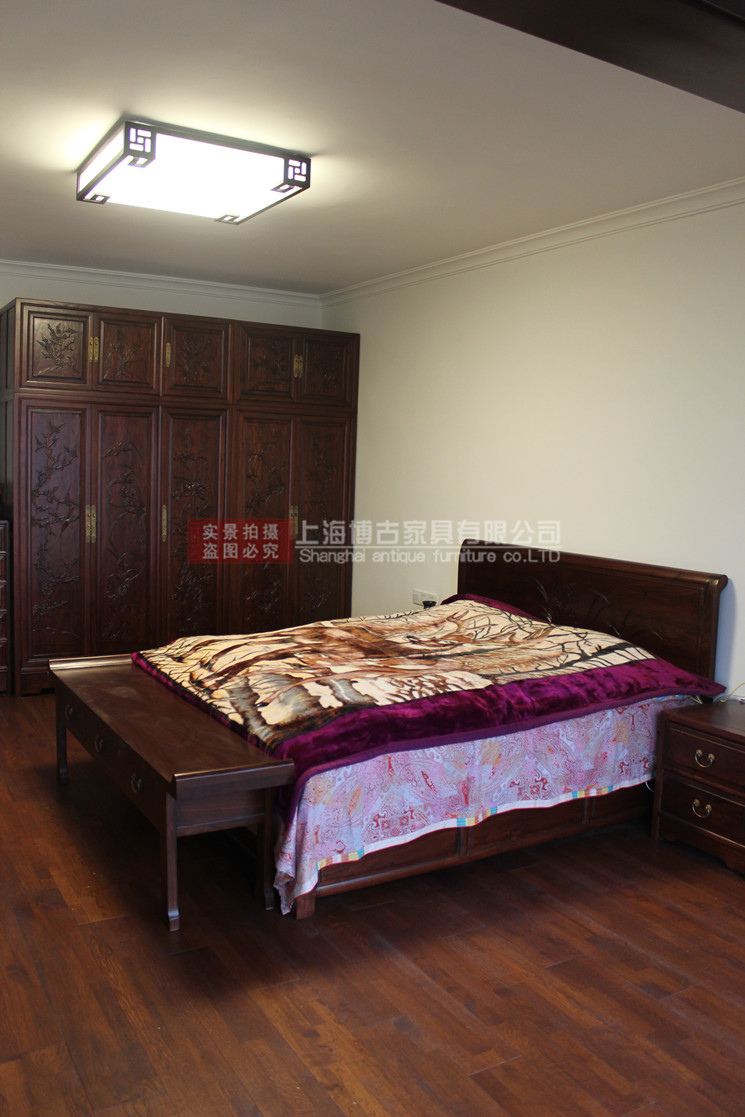 Nội thất Bogu Phòng ngủ Đặt giường lớn Tủ quần áo lớn Giường cuối phân Trung Quốc Suite Nội thất cổ điển Elm - Bộ đồ nội thất kệ tivi