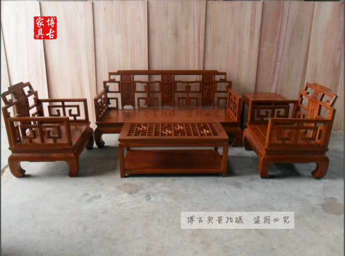 Nội thất phòng khách Sofa Trung Quốc 3 + 1 + 1 Sofa gỗ nguyên khối đơn ba người nội thất cổ điển - Bộ đồ nội thất giường ngủ thông minh hiện đại
