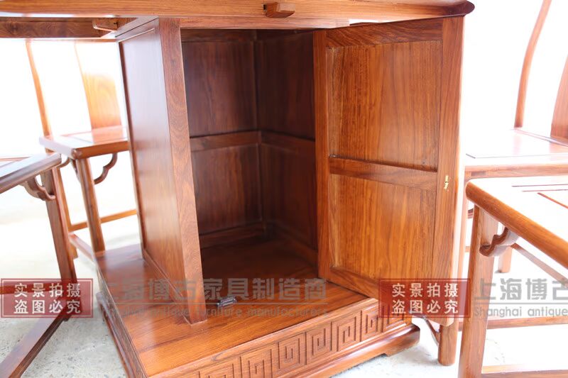 Bàn ghế ăn Trung Quốc mới Bàn ăn tròn bằng gỗ hồng mộc Đồ nội thất bằng gỗ gụ đặc - Bộ đồ nội thất bộ bàn ghế thông minh