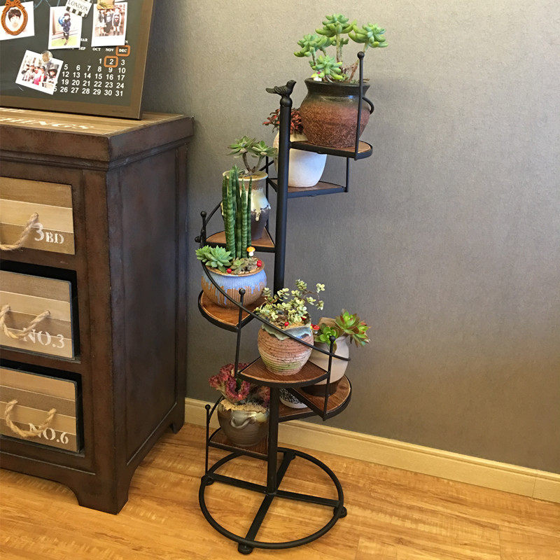 [USD 168.93] flower stand iron solid wood multi level living room indoor floor to ceiling flower