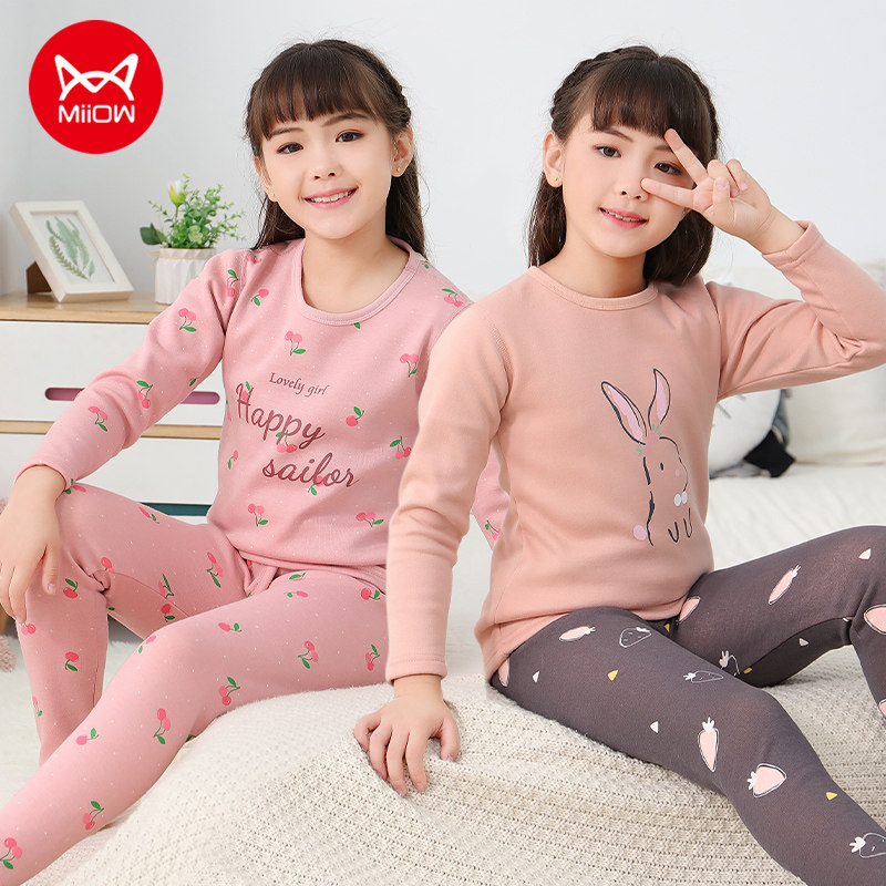 Cat girl hot clothes children's plus velvet thick autumn clothes sanitary pants big children's suits autumn and winter girls winter