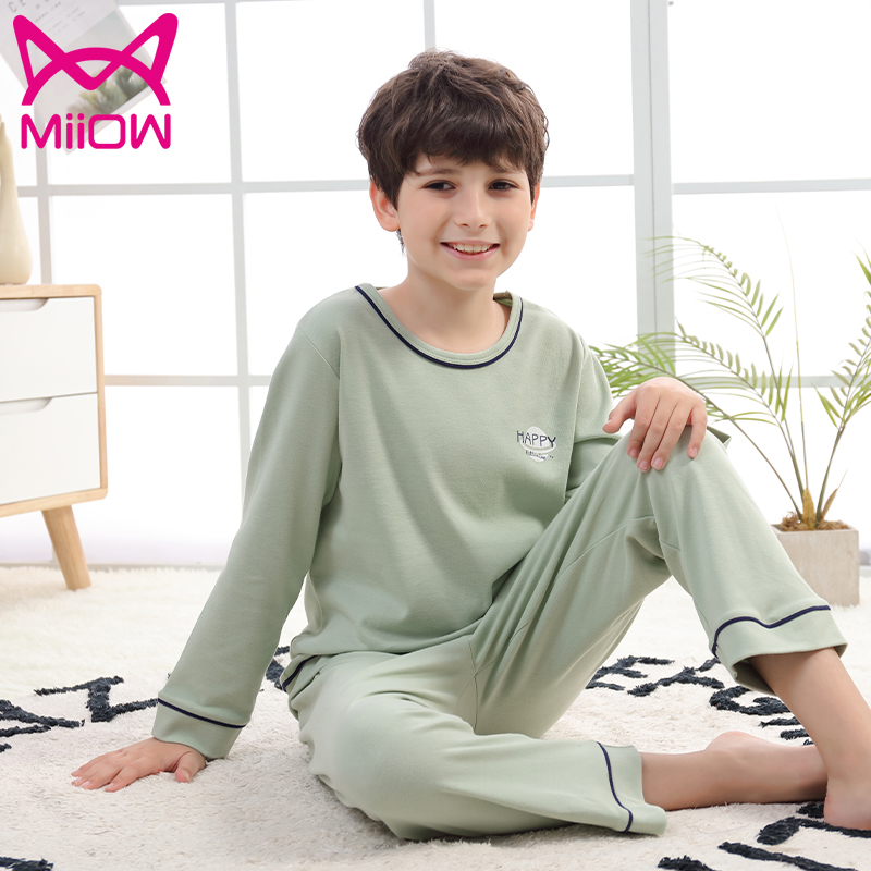 Cat Man Children's Pajamas Boys Spring and Autumn 2022 Little Boys Cotton Big Kids Loungewear Set Long Sleeves Baby