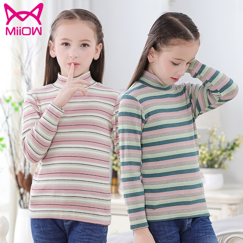 Catman 2019 New Girls Turtleneck Bottoming Shirt Girls Pure Cotton Children's T-Shirt Long Sleeve Spring and Autumn Big Children's Underwear