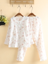 Chan Ding Japanese washing cloth pajamas female summer long sleeve thin white floral woven artificial cotton pajamas home