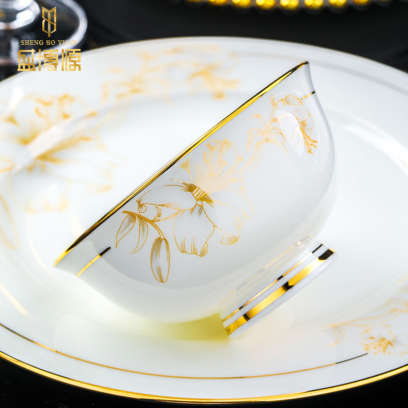 Dishes Set Home Dishes Jingdezhen Tableware Set Bone Porcelain Drawing Gold Simple European Dishes