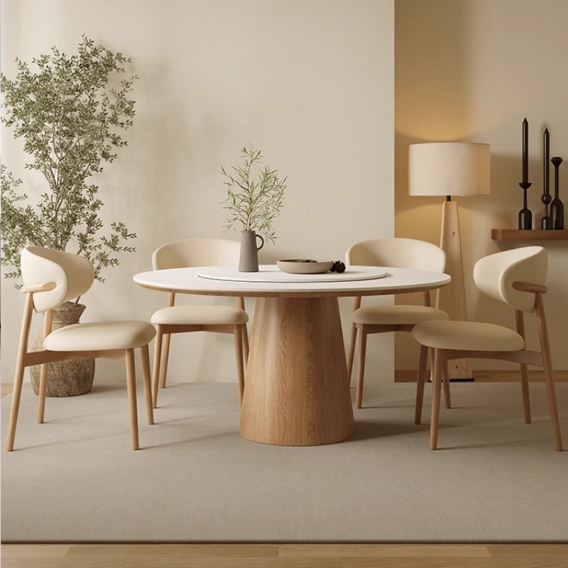 Slate Round Table Dining Table for Home Small Apartment Cream Style Dining Table and Chair Combination Nordic Solid Wood Round Dining Table Slate Round Table Dining Table for Home Small Apartment Cream Style Dining Table and Chair Combination Nordic Solid Wood Round Dining Table
