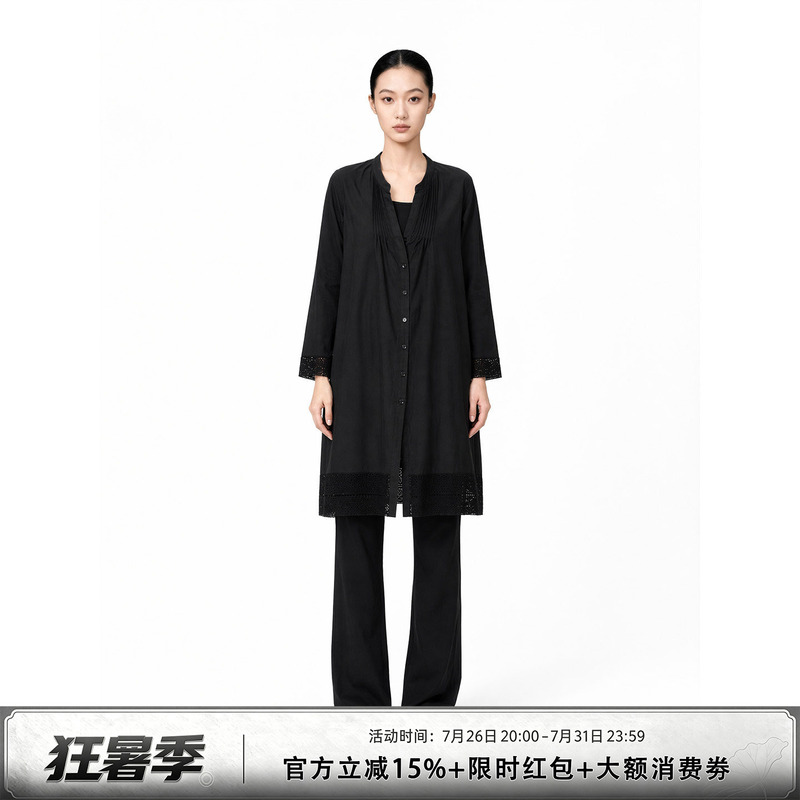 Shen Qiuqiu La Callar Silk Cotton Accordion Pleated Lace Patchwork Shirt Dress Yy-Py8815