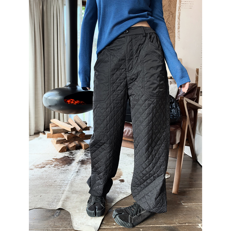 Shen Qiuqiu La Calla Diamond-Patterned Cotton Pants with Cuffed Pockets for Women, Autumn and Winter Oy-Wp12034 Shen Qiuqiu La Calla Diamond-Patterned Cotton Pants with Cuffed Pockets for Women, Autumn and Winter Oy-Wp12034