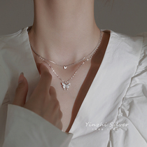 Chow Tai Fook Huanmei Pure Silver Butterfly Necklace Female Fairy Double-layer Wearing Light Luxury Small choker Summer 2021