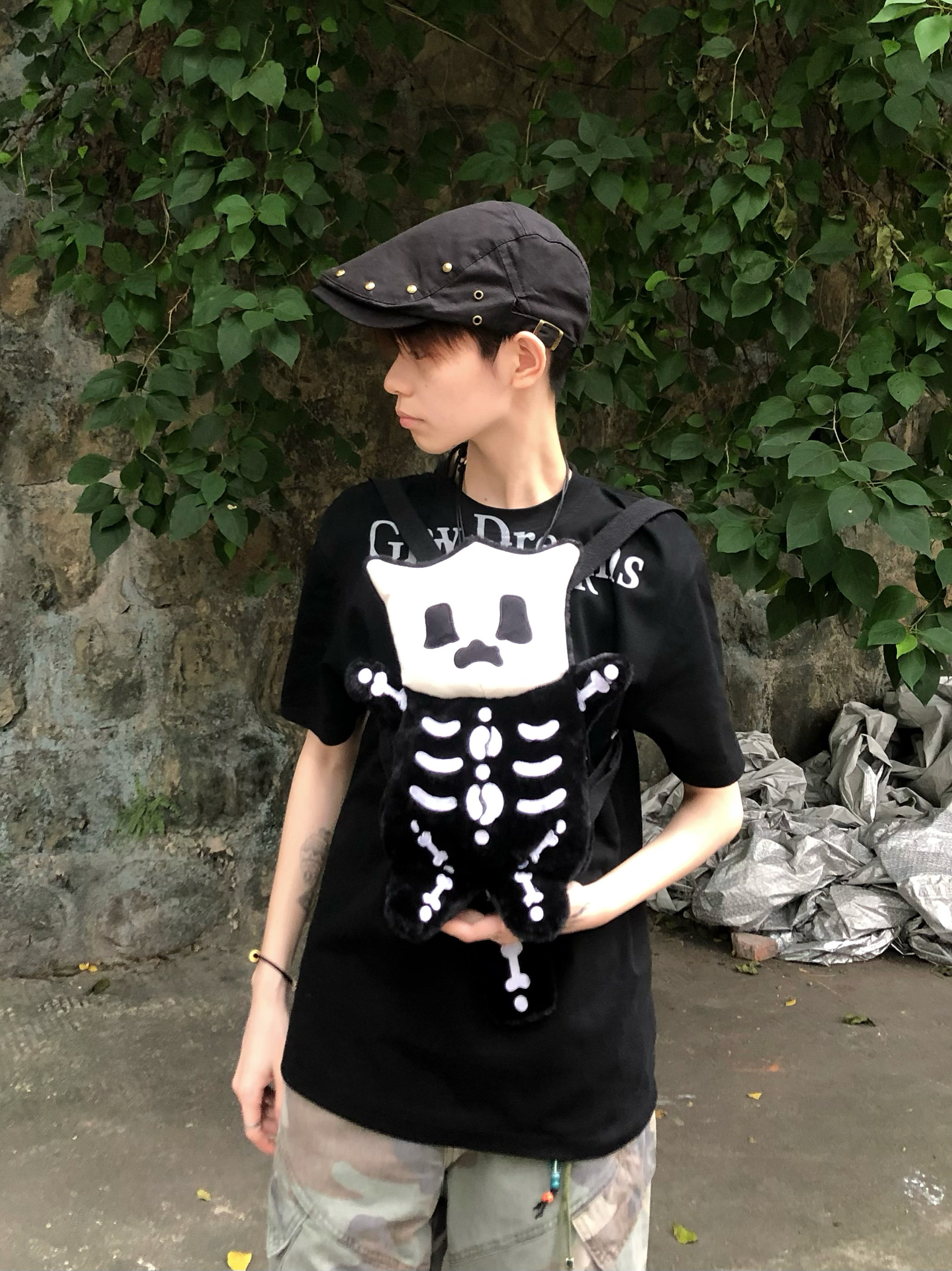 Golden08 Little Devil Prankish Cute Punk Ugly-Cute Plush Bag Halloween Skull Backpack